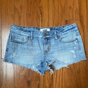 PINK Victoria's Secret Blue Jean Shorts Distressed Cut-Off